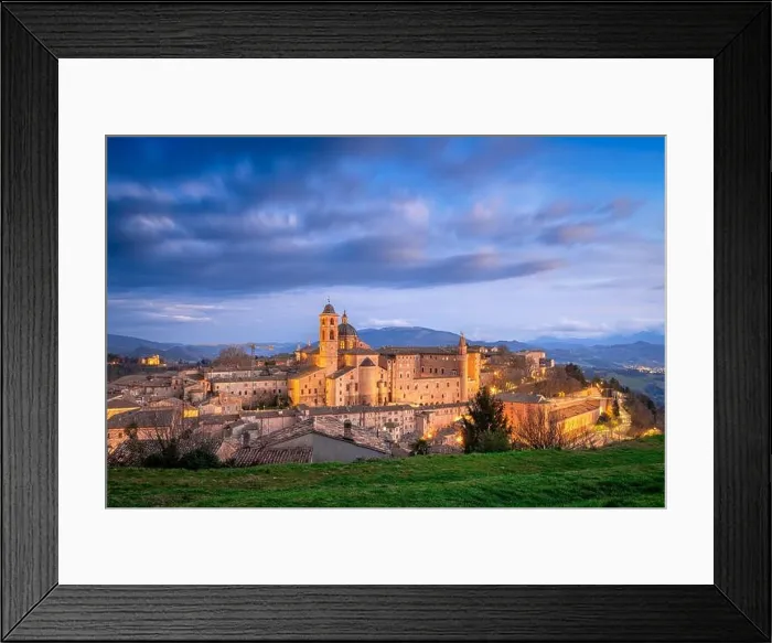 Framed Print : Urbino, Italy medieval walled city in the Marche region at twilight Framed Print : Urbino, Italy medieval walled city in the Marche region at twilight