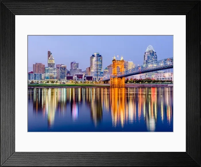 Framed Print : Cincinnati, Ohio, USA downtown skyline on the Ohio River Framed Print : Cincinnati, Ohio, USA downtown skyline on the Ohio River