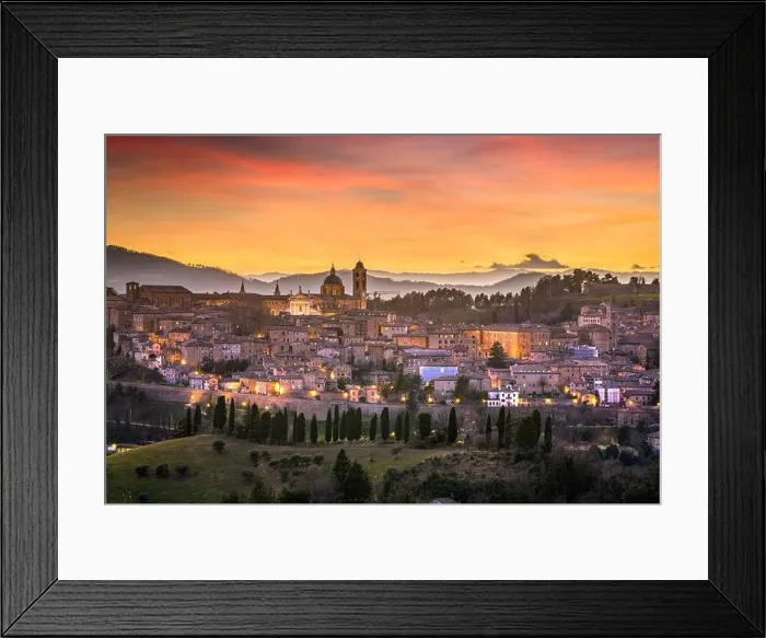Framed Print : Urbino, Italy medieval walled city in the Marche region at twilight Framed Print : Urbino, Italy medieval walled city in the Marche region at twilight