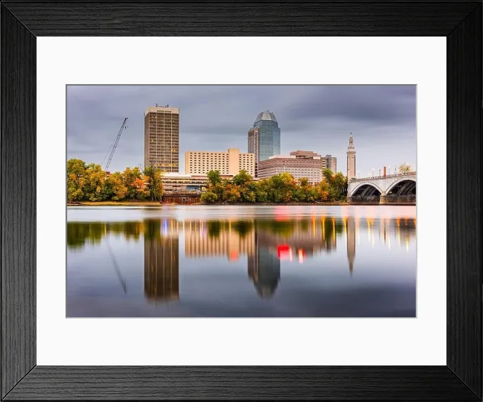 Framed Print : Springfield, Massachussetts, USA downtown skyline on the river at dusk Framed Print : Springfield, Massachussetts, USA downtown skyline on the river at dusk