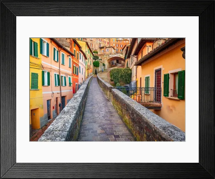 Framed Print : Perugia, Italy on the medieval Aqueduct Street in the morning Framed Print : Perugia, Italy on the medieval Aqueduct Street in the morning