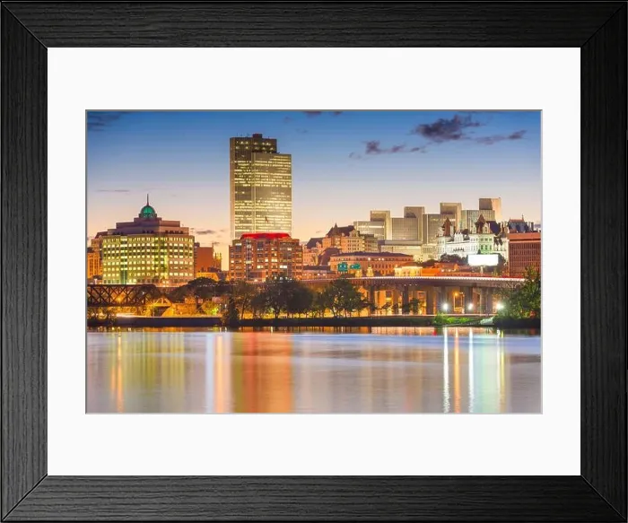 Framed Print : Albany, New York, USA skyline on the Hudson River at sunset Framed Print : Albany, New York, USA skyline on the Hudson River at sunset