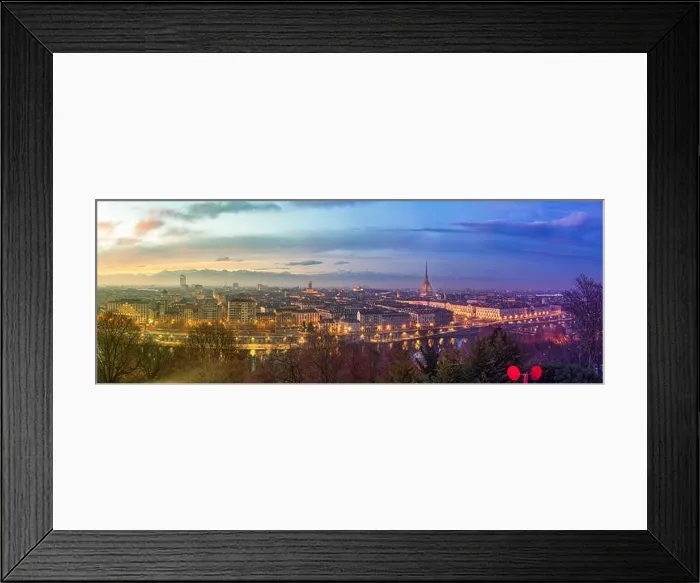 Framed Print : Turin, Piedmont, Italy skyline with the Mole Antonelliana at dusk