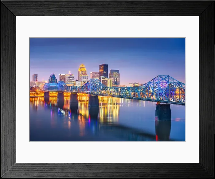 Framed Print : Louisville, Kentucky, USA downtown skyline on the Ohio River at dusk Framed Print : Louisville, Kentucky, USA downtown skyline on the Ohio River at dusk