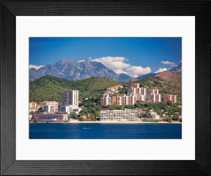 Framed Print : Corsica, France coastal resorts skyline on the Mediterranean Framed Print : Corsica, France coastal resorts skyline on the Mediterranean