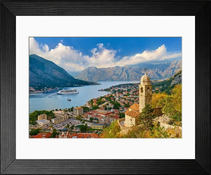 Framed Print : Panoramic view of Kotor balkan village, Montenegro Framed Print : Panoramic view of Kotor balkan village, Montenegro