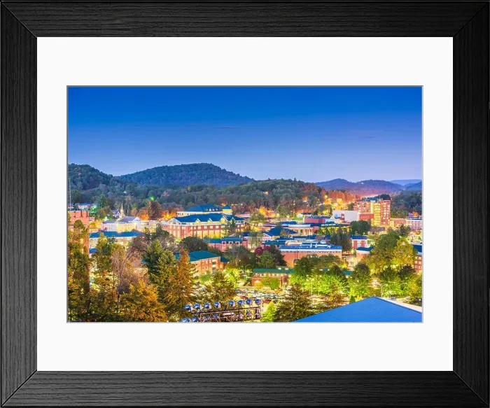 Framed Print : Boone, North Carolina, USA campus and town skyline at twilight Framed Print : Boone, North Carolina, USA campus and town skyline at twilight