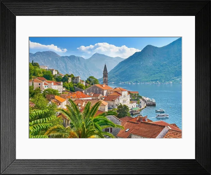 Framed Print : Montenegro, Perast balkan village mountain landscape, Kotor Bay Framed Print : Montenegro, Perast balkan village mountain landscape, Kotor Bay