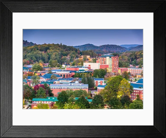 Framed Print : Boone, North Carolina, USA campus and town skyline at twilight Framed Print : Boone, North Carolina, USA campus and town skyline at twilight