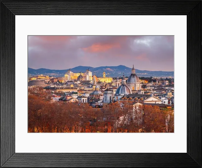Framed Print : Rome, Italy historic skyline at dusk with autumn foliage Framed Print : Rome, Italy historic skyline at dusk with autumn foliage