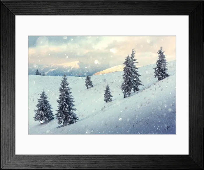 Framed Print : Fantastic orange winter landscape in snowy mountains glowing by sunlight. Dramatic wintry scene with snowy trees. Christmas holiday concept Framed Print : Fantastic orange winter landscape in snowy mountains glowing by sunlight. Dramatic wintry scene with snowy trees. Christmas holiday concept