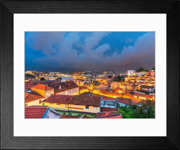 Framed Print : Porto, Portugal old town cityscape and skyline at twilight Framed Print : Porto, Portugal old town cityscape and skyline at twilight