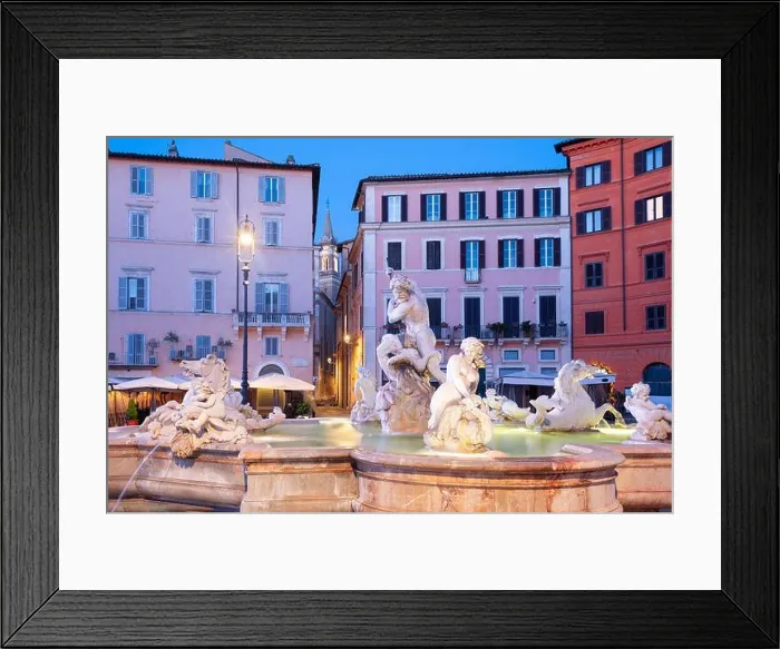 Framed Print : Fountains in Piazza Navona in Rome, Italy at twilight Framed Print : Fountains in Piazza Navona in Rome, Italy at twilight