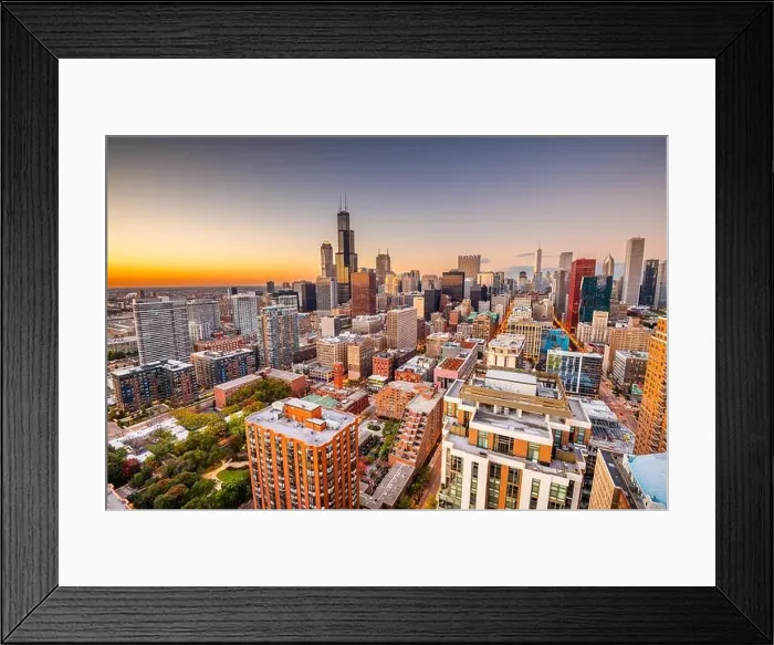 Framed Print : Chicago, Illinois, USA aerial cityscape towards Lake Michigan at dusk Framed Print : Chicago, Illinois, USA aerial cityscape towards Lake Michigan at dusk