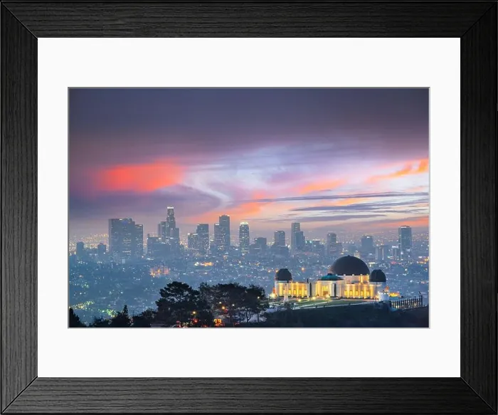 Framed Print : Los Angeles, California, USA downtown skyline from Griffith Park at twilight