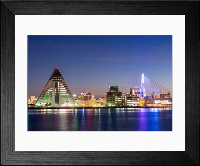 Framed Print : Aomori City, Japan downtown cityscape on Mutsu Bay at dusk