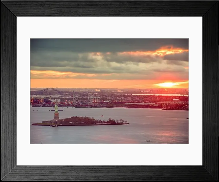 Framed Print : New York Harbor, New York, USA with the statue of liberty and Bayonne, New Jersey in the background Framed Print : New York Harbor, New York, USA with the statue of liberty and Bayonne, New Jersey in the background