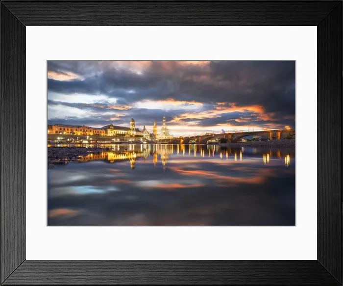 Framed Print : Dresden, Germany on the Elbe River at dusk Framed Print : Dresden, Germany on the Elbe River at dusk
