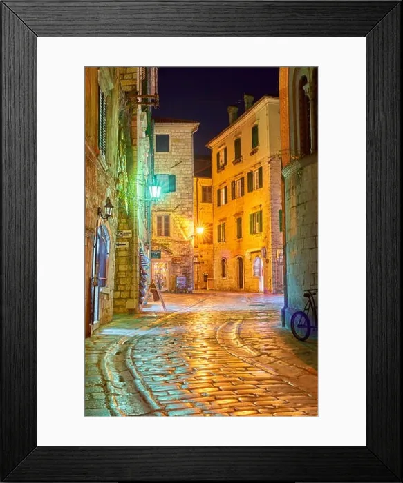 Framed Print : Kotor Old Town street at evening, Montenegro Framed Print : Kotor Old Town street at evening, Montenegro