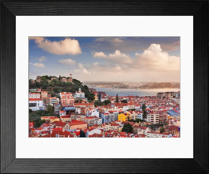 Framed Print : Lisbon, Portugal downtown skyline towards the river at dusk Framed Print : Lisbon, Portugal downtown skyline towards the river at dusk