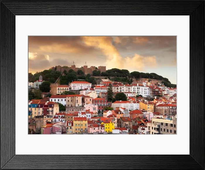 Framed Print : Lisbon, Portugal downtown skyline towards the river at dusk Framed Print : Lisbon, Portugal downtown skyline towards the river at dusk
