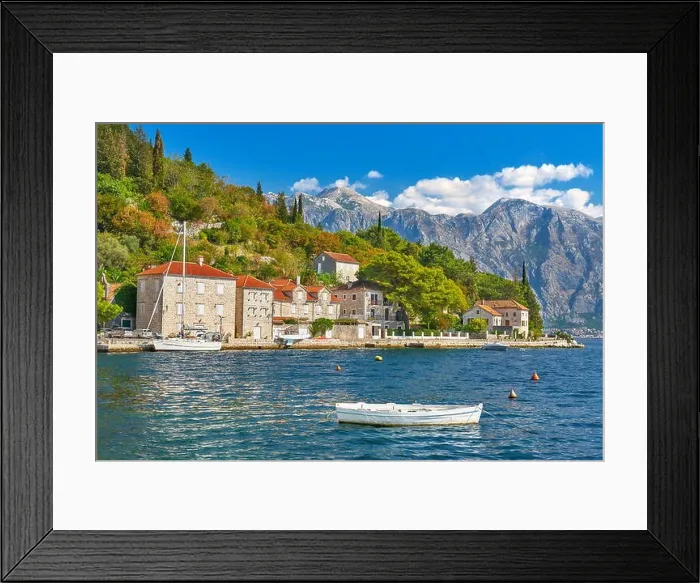 Framed Print : Perast balkan village mountain landscape, Kotor Bay, Montenegro Framed Print : Perast balkan village mountain landscape, Kotor Bay, Montenegro