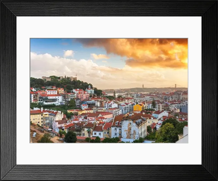 Framed Print : Lisbon, Portugal downtown skyline towards the river at dusk Framed Print : Lisbon, Portugal downtown skyline towards the river at dusk