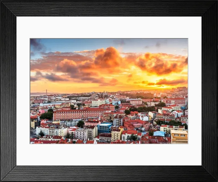 Framed Print : Lisbon, Portugal downtown skyline towards the river at dusk Framed Print : Lisbon, Portugal downtown skyline towards the river at dusk