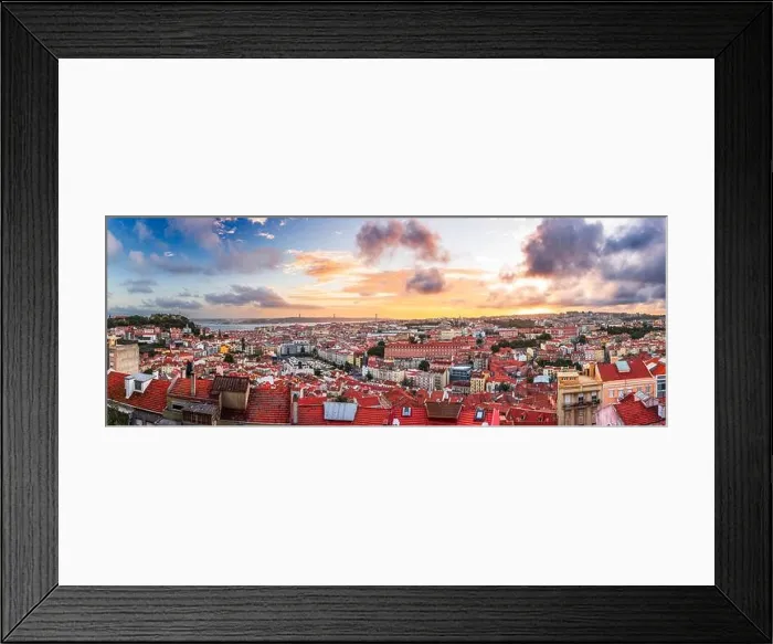 Framed Print : Lisbon, Portugal downtown skyline towards the river at dusk Framed Print : Lisbon, Portugal downtown skyline towards the river at dusk