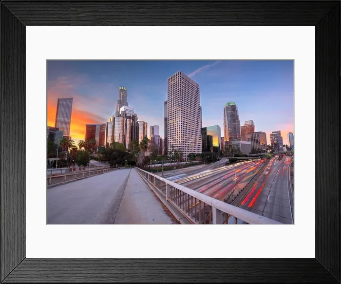 Framed Print : Los Angeles, California, USA downtown skyline and highways at twilight Framed Print : Los Angeles, California, USA downtown skyline and highways at twilight