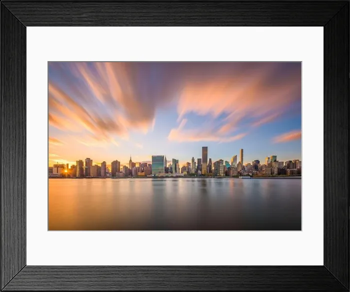 Framed Print : New York City skyline on the East River with Midtown Manhattan at sunset