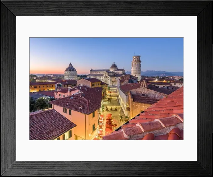 Framed Print : Pisa, Italy with the Duomo and Leaning Tower at dusk
