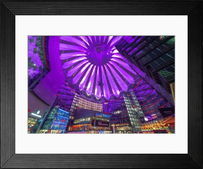 Framed Print : BERLIN, GERMANY - SEPTEMBER 20, 2013: Sony Center at night. The center is a public space located in the Potsdamer Platz financial district Framed Print : BERLIN, GERMANY - SEPTEMBER 20, 2013: Sony Center at night. The center is a public space located in the Potsdamer Platz financial district