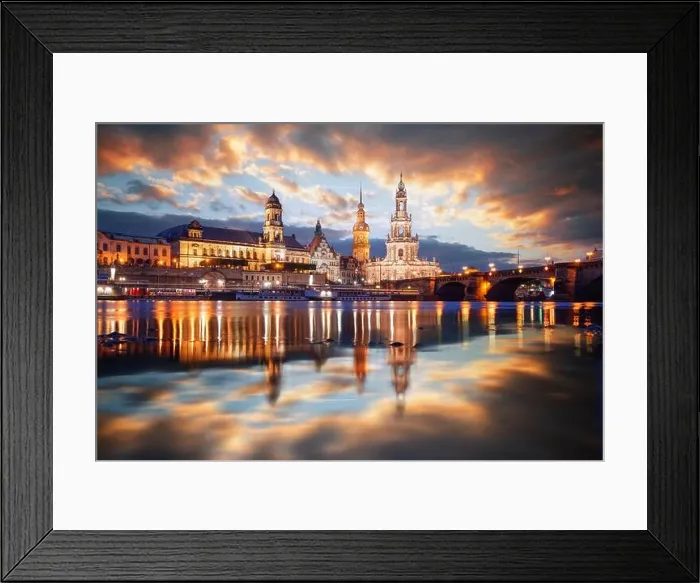 Framed Print : Dresden, Germany on the Elbe River at dusk Framed Print : Dresden, Germany on the Elbe River at dusk