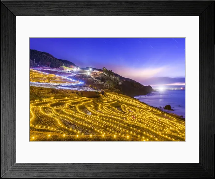 Framed Print : Wajima, Japan at Shiroyone Senmaida rice terraces night light up Framed Print : Wajima, Japan at Shiroyone Senmaida rice terraces night light up