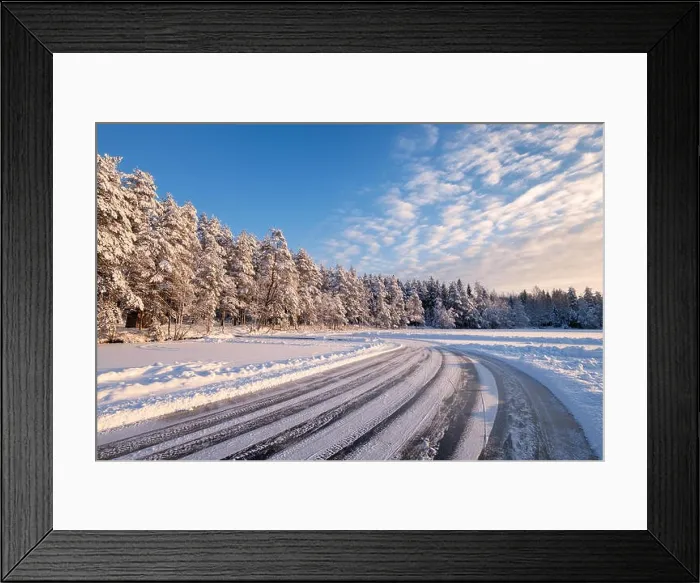 Framed Print : Winter landscape with ice road and bright sunny day in Finland Framed Print : Winter landscape with ice road and bright sunny day in Finland
