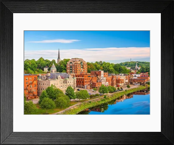 Framed Print : Augusta, Maine, USA skyline on the Kennebec River in the morning Framed Print : Augusta, Maine, USA skyline on the Kennebec River in the morning