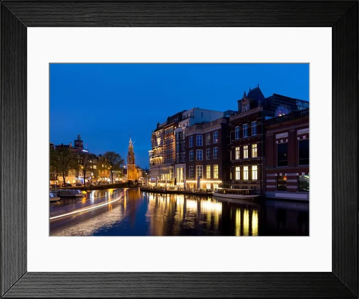 Framed Print : Night city view of Amsterdam, the Netherlands with Amstel river Framed Print : Night city view of Amsterdam, the Netherlands with Amstel river