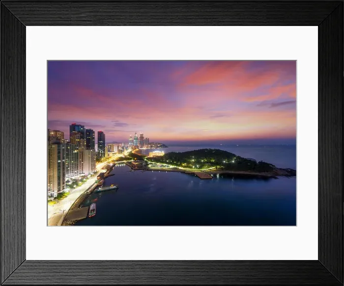 Framed Print : Night view of Haeundae beach. Haeundae beach is Busan's most popular beach in South Korea Framed Print : Night view of Haeundae beach. Haeundae beach is Busan's most popular beach in South Korea