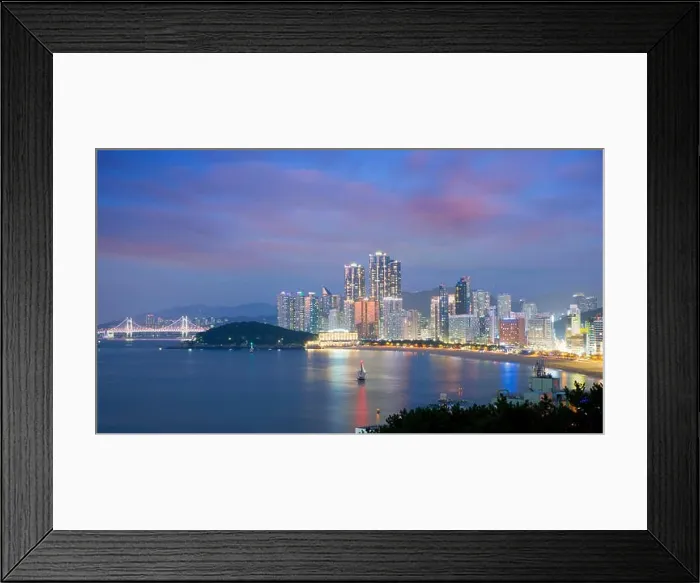 Framed Print : Night view of Haeundae beach. Haeundae beach is Busan's most popular beach in South Korea Framed Print : Night view of Haeundae beach. Haeundae beach is Busan's most popular beach in South Korea