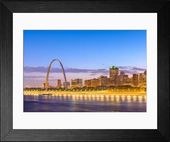 Framed Print : St. Louis, Missouri, USA downtown cityscape on the Missippi River at twilight Framed Print : St. Louis, Missouri, USA downtown cityscape on the Missippi River at twilight