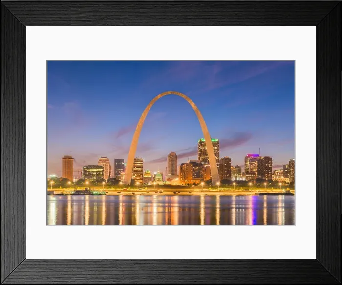 Framed Print : St. Louis, Missouri, USA downtown cityscape on the Missippi River at twilight Framed Print : St. Louis, Missouri, USA downtown cityscape on the Missippi River at twilight