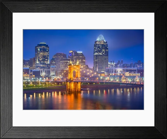 Framed Print : Cincinnati, Ohio, USA skyline on the river at night Framed Print : Cincinnati, Ohio, USA skyline on the river at night