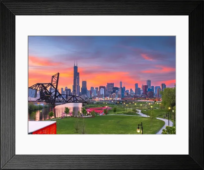 Framed Print : Chicago, Illinois, USA park and downtown skyline at twilight Framed Print : Chicago, Illinois, USA park and downtown skyline at twilight