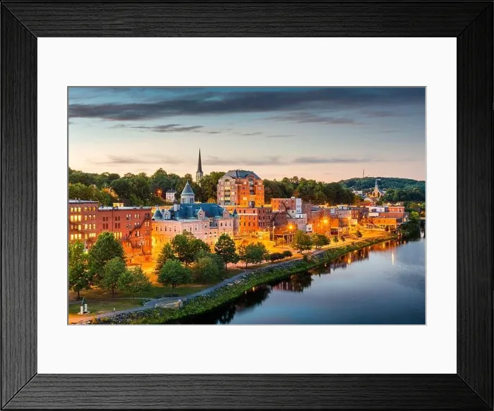 Framed Print : Augusta, Maine, USA skyline on the Kennebec River at twilight