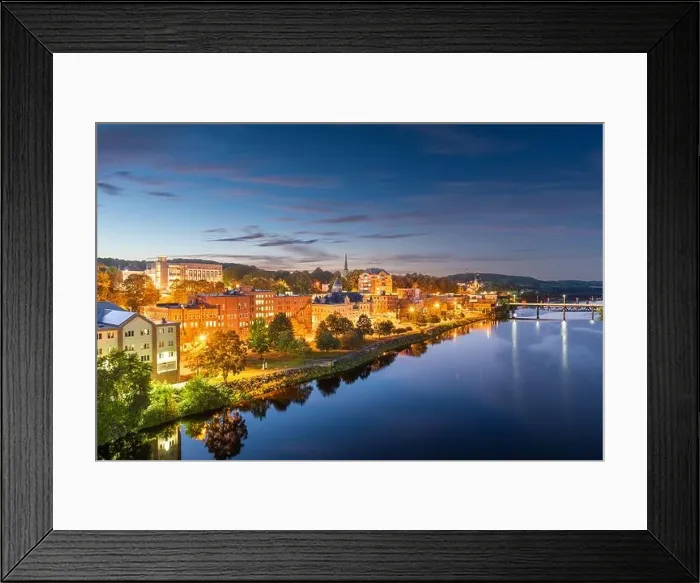 Framed Print : Augusta, Maine, USA skyline on the Kennebec River at twilight