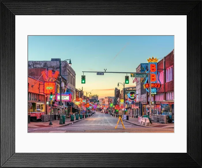 Framed Print : MEMPHIS, TENNESSEE - AUGUST 25, 2017: Blues Clubs on historic Beale Street at twilight Framed Print : MEMPHIS, TENNESSEE - AUGUST 25, 2017: Blues Clubs on historic Beale Street at twilight