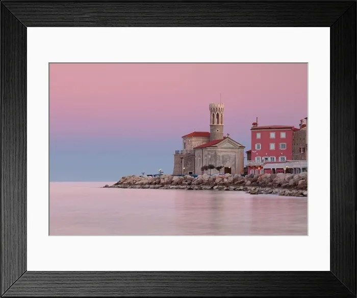 Framed Print : Piran, Slovenia. Cityscape image of Piran, Slovenia with historical church and lighthouse at sunrise Framed Print : Piran, Slovenia. Cityscape image of Piran, Slovenia with historical church and lighthouse at sunrise