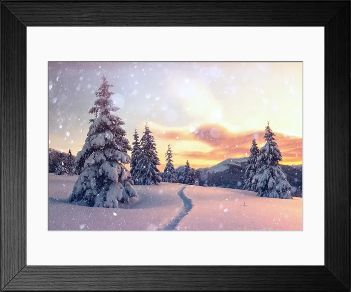 Framed Print : Fantastic orange winter landscape in snowy mountains glowing by sunlight. Dramatic wintry scene with snowy trees Framed Print : Fantastic orange winter landscape in snowy mountains glowing by sunlight. Dramatic wintry scene with snowy trees