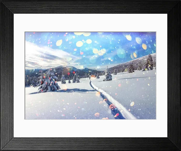 Framed Print : Fantastic winter landscape with snowy trees in high mountains. DOF bokeh light postprocessing effect. Christmas holiday collage Framed Print : Fantastic winter landscape with snowy trees in high mountains. DOF bokeh light postprocessing effect. Christmas holiday collage